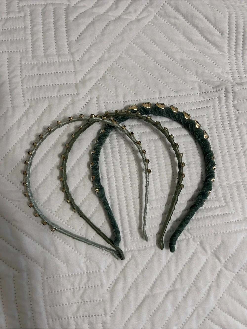 Anthropologie Green Crystal Headband Trio